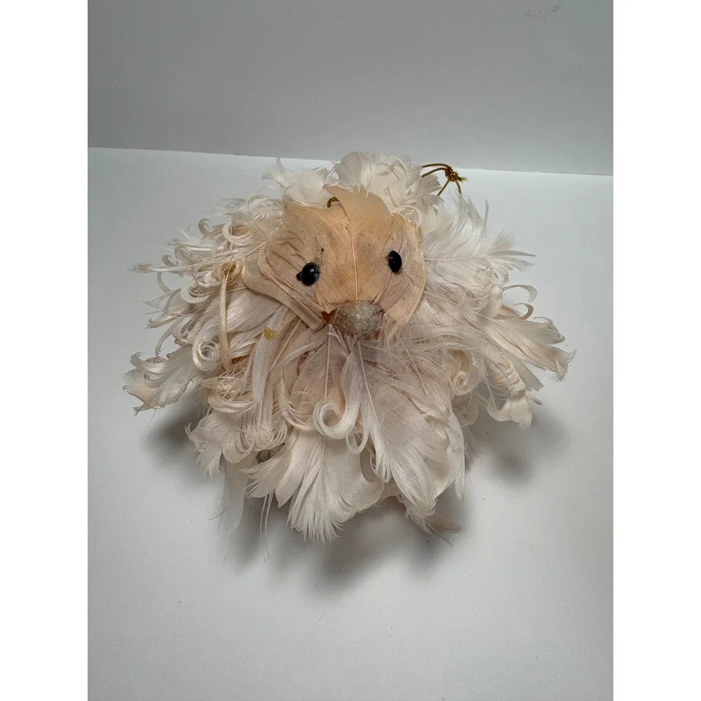 Katherine's Collection Cream Curly Feather Bird Christmas Ornament with Logo Tag